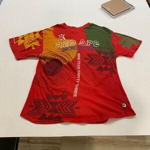 Red Ape Graphic Tee Shirt Medium – Tribal Print Streetwear Red Multicolor